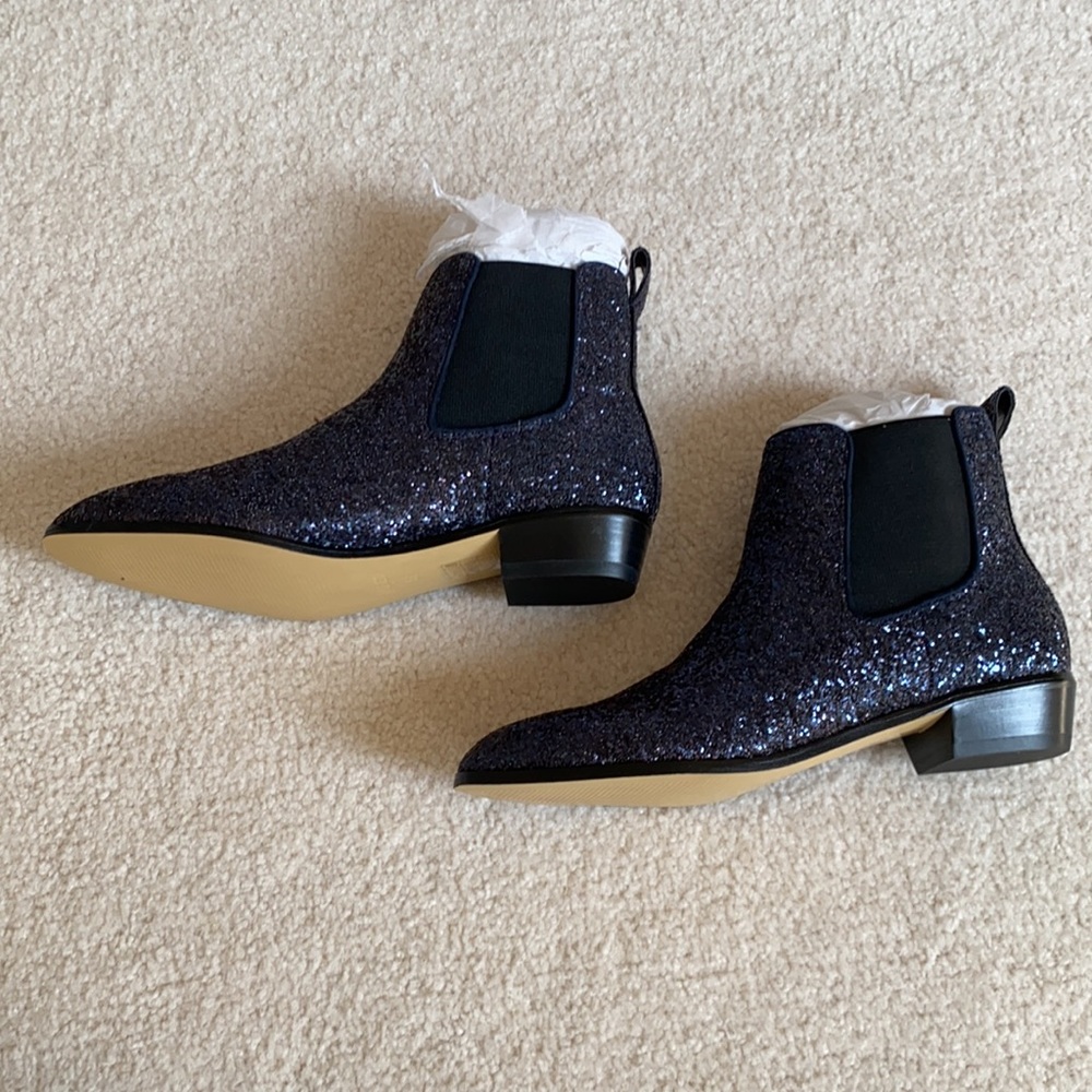 New J.Crew Navy Glitter Chelsea boots 35.5 5.5